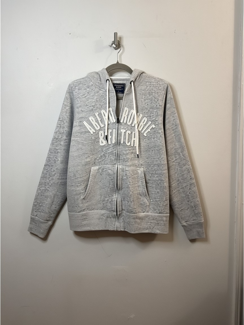 Abercrombie & Fitch Sherpa Lined Full Zip Hoodie Gray Embroidered Logo Women’s L